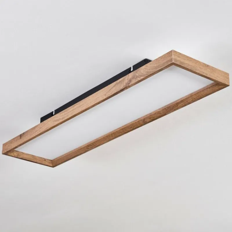 hofstein Plafonnier Longvic LED Brun, Couleur bois, Noir, 1 lumière, Télécommandes