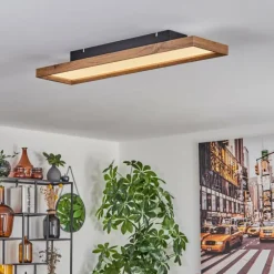 hofstein Plafonnier Longvic LED Brun, Couleur bois, Noir, 1 lumière, Télécommandes