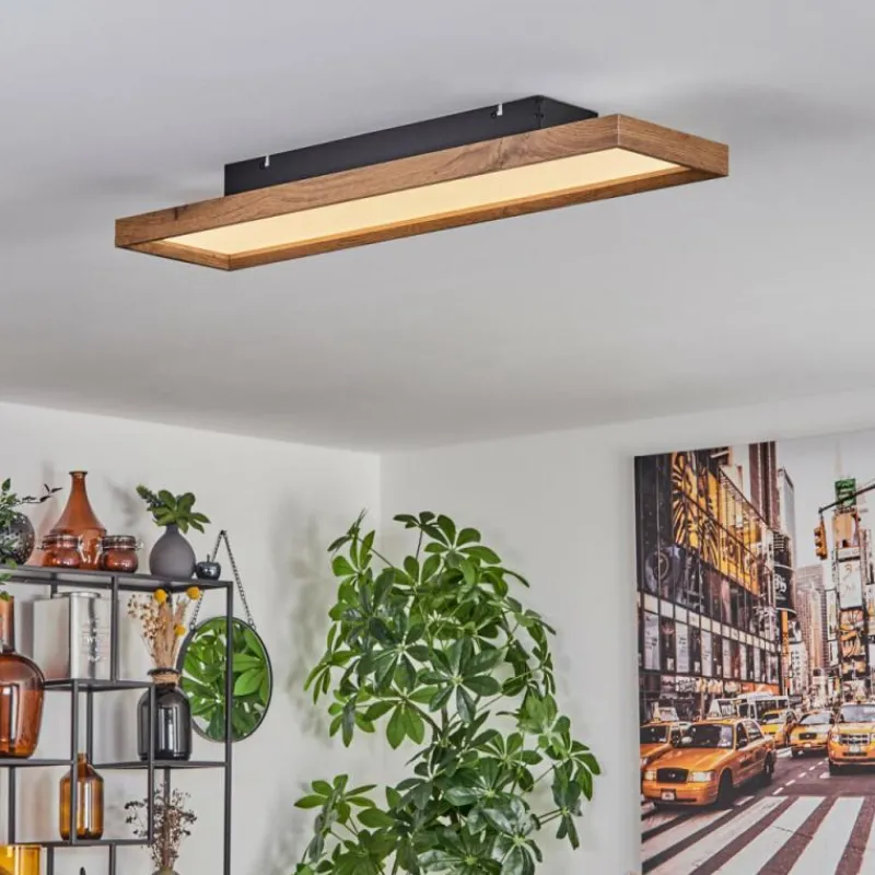 hofstein Plafonnier Longvic LED Brun, Couleur bois, Noir, 1 lumière, Télécommandes