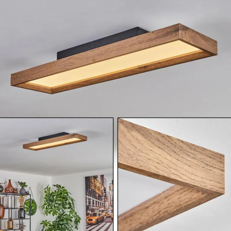 hofstein Plafonnier Longvic LED Brun, Couleur bois, Noir, 1 lumière