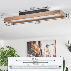 hofstein Plafonnier Longvic LED Brun, Couleur bois, Noir, 1 lumière