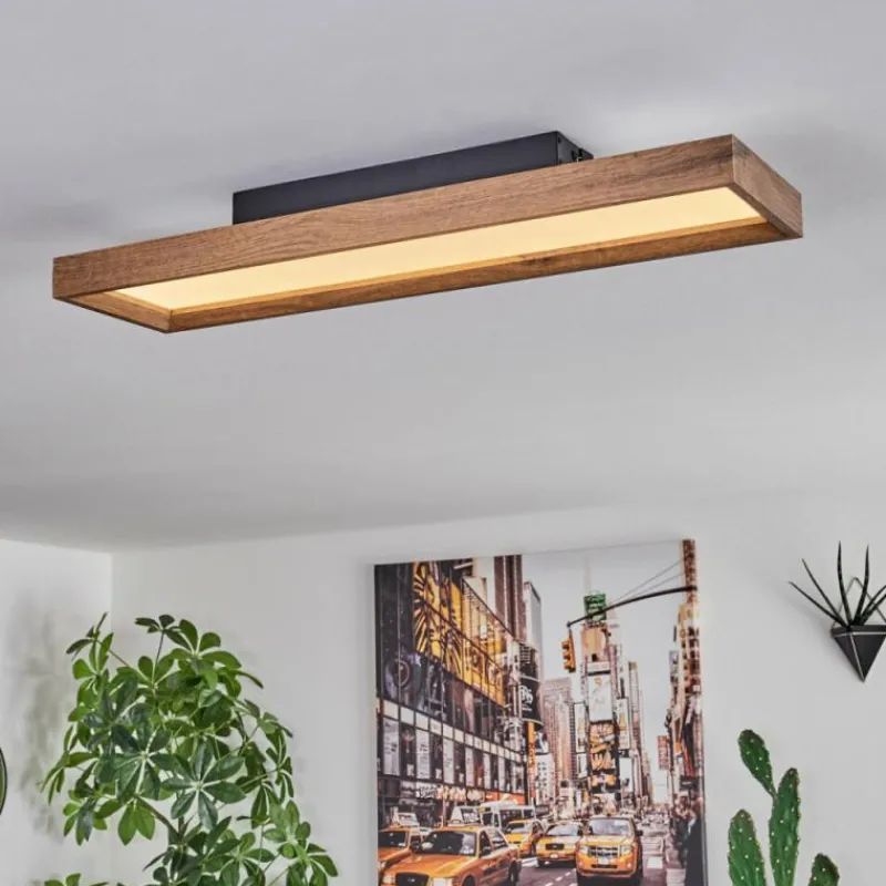 hofstein Plafonnier Longvic LED Brun, Couleur bois, Noir, 1 lumière