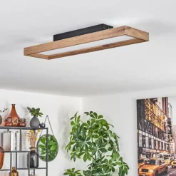 hofstein Plafonnier Longvic LED Brun, Couleur bois, Noir, 1 lumière