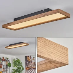 hofstein Plafonnier Longvic LED Brun, Couleur bois, Noir, 1 lumière