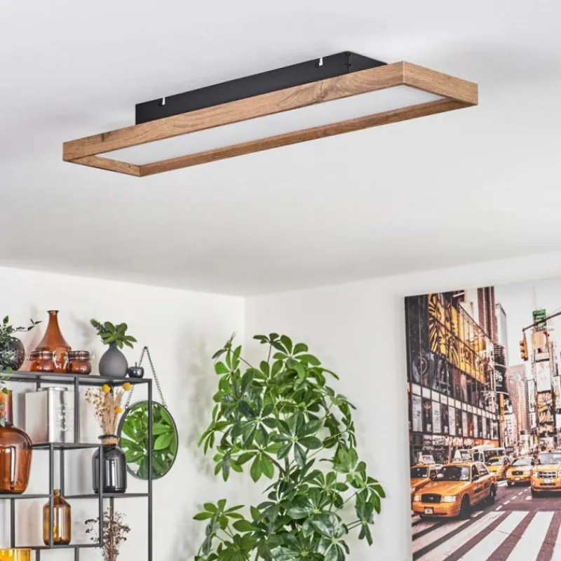 hofstein Plafonnier Longvic LED Brun, Couleur bois, Noir, 1 lumière