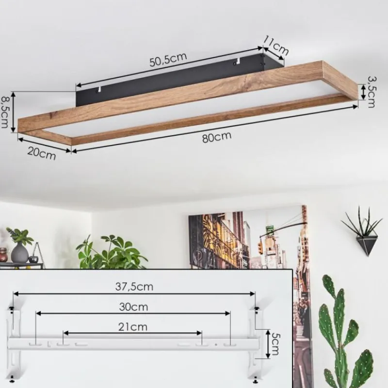 hofstein Plafonnier Longvic LED Brun, Couleur bois, Noir, 1 lumière