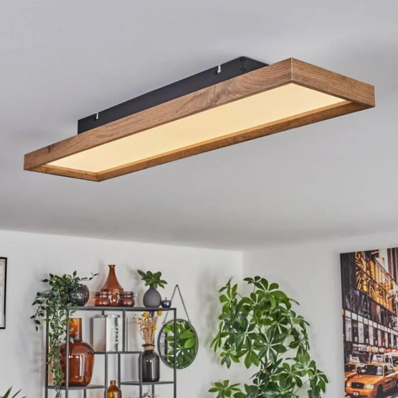 hofstein Plafonnier Longvic LED Brun, Couleur bois, Noir, 1 lumière