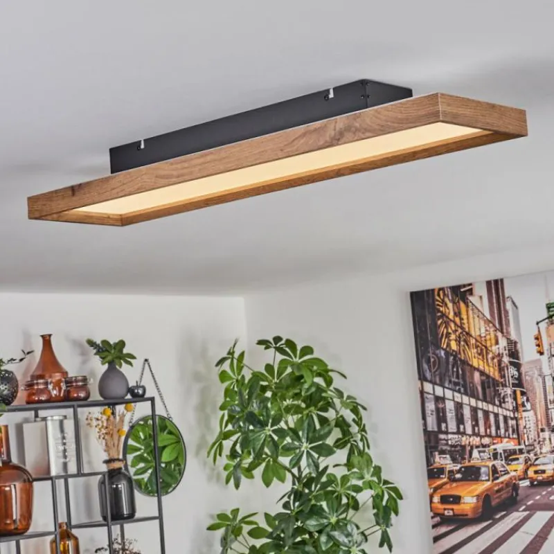 hofstein Plafonnier Longvic LED Brun, Couleur bois, Noir, 1 lumière
