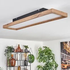 hofstein Plafonnier Longvic LED Brun, Couleur bois, Noir, 1 lumière