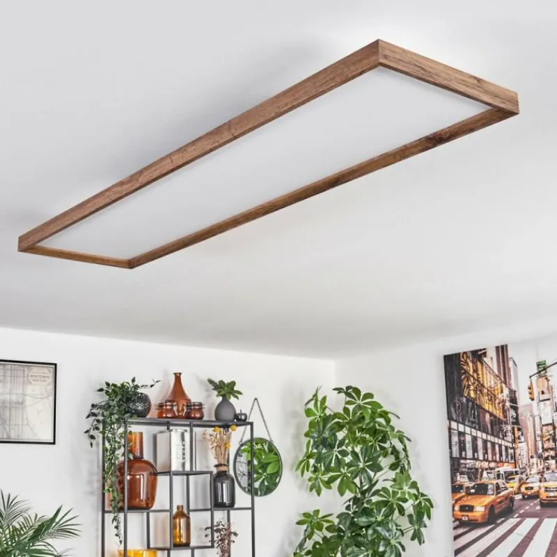 hofstein Plafonnier Longvic LED Couleur bois, Noir, 1 lumière