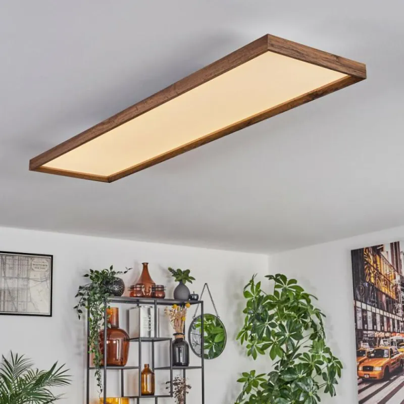 hofstein Plafonnier Longvic LED Couleur bois, Noir, 1 lumière