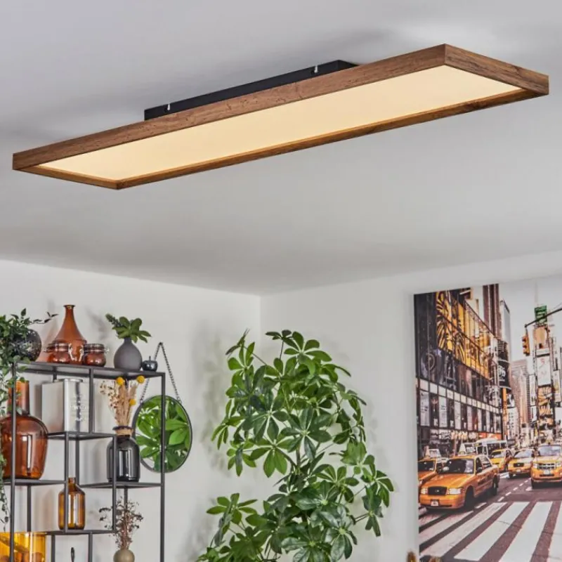 hofstein Plafonnier Longvic LED Couleur bois, Noir, 1 lumière