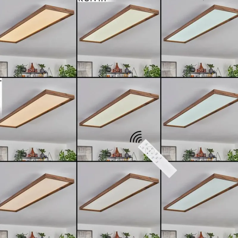 hofstein Plafonnier Longvic LED Couleur bois, Noir, 1 lumière, Télécommandes