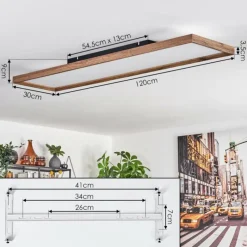 hofstein Plafonnier Longvic LED Couleur bois, Noir, 1 lumière, Télécommandes