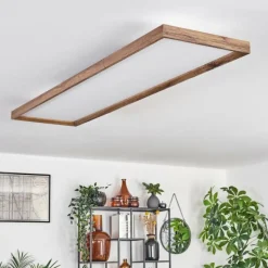 hofstein Plafonnier Longvic LED Couleur bois, Noir, 1 lumière, Télécommandes