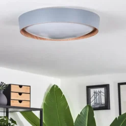 Lampes En Bois-hofstein Plafonnier Louea LED Brun, Gris, Couleur bois, 1 lumière