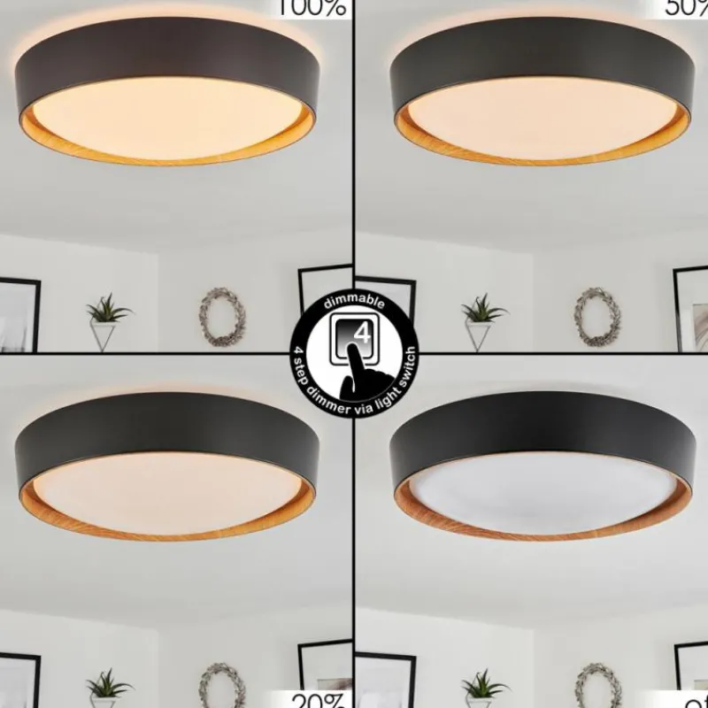 hofstein Plafonnier Louea LED Brun, Couleur bois, Noir, 1 lumière