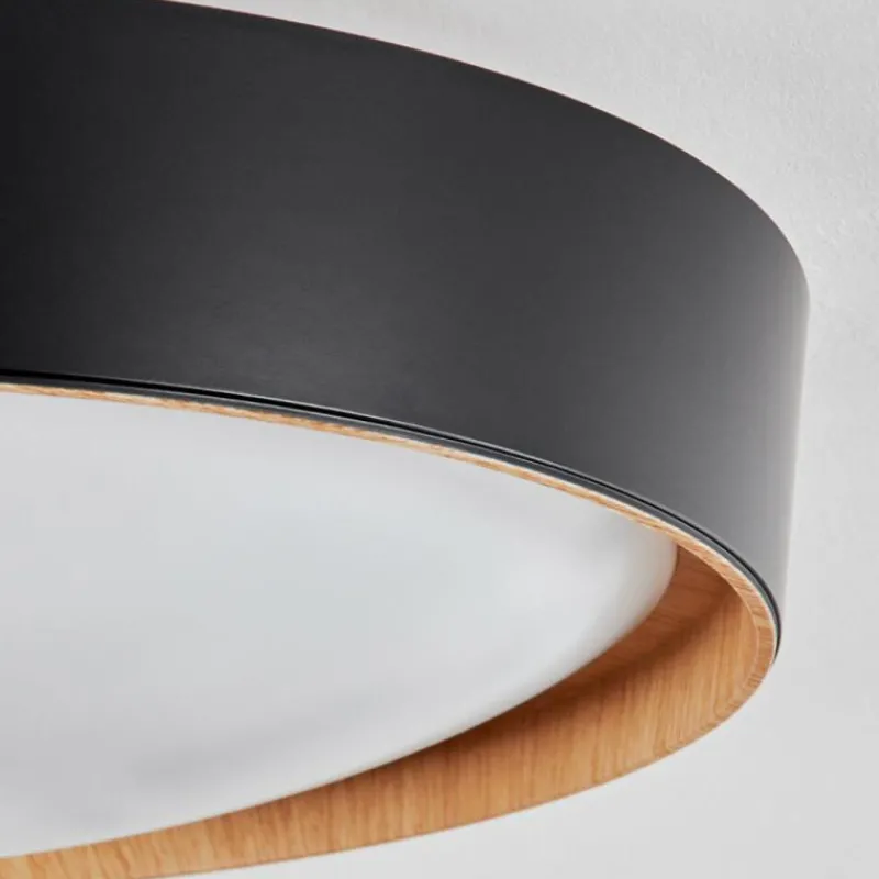 hofstein Plafonnier Louea LED Brun, Couleur bois, Noir, 1 lumière