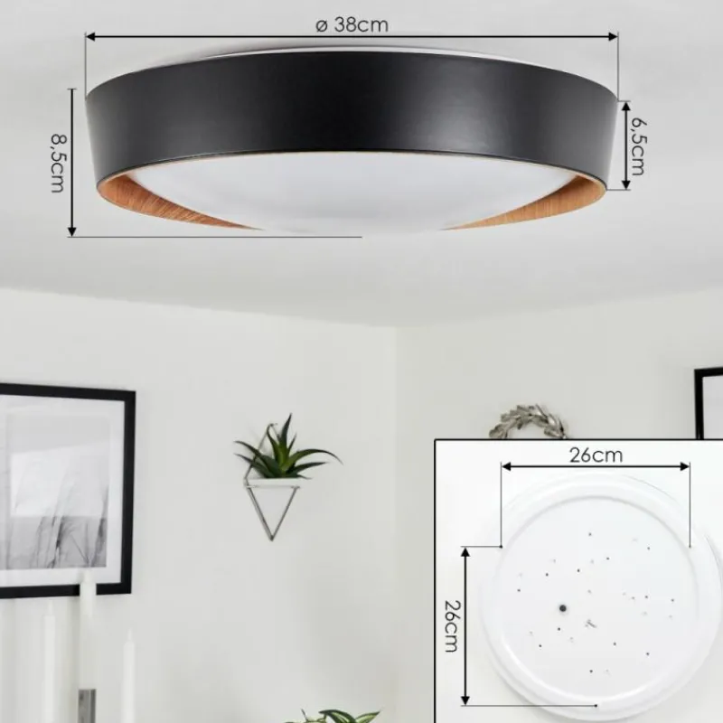 hofstein Plafonnier Louea LED Brun, Couleur bois, Noir, 1 lumière