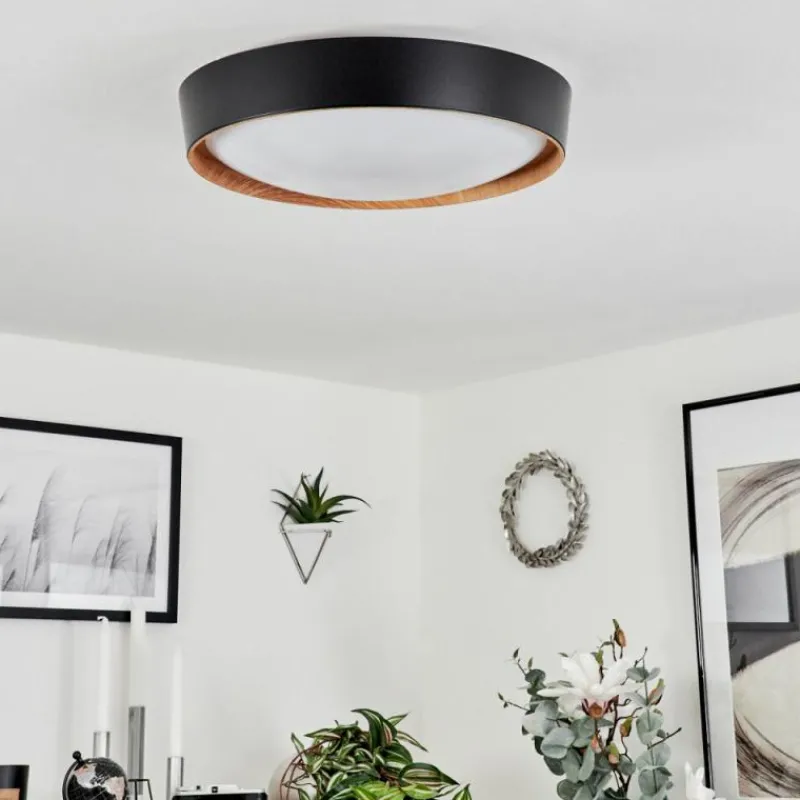 hofstein Plafonnier Louea LED Brun, Couleur bois, Noir, 1 lumière