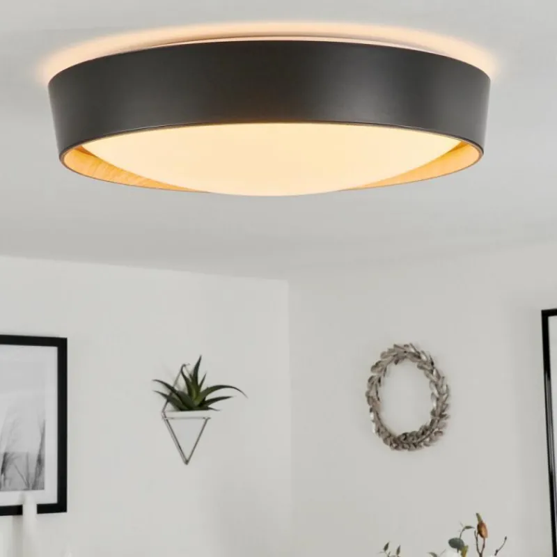 hofstein Plafonnier Louea LED Brun, Couleur bois, Noir, 1 lumière