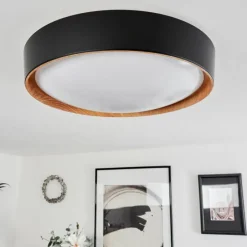 hofstein Plafonnier Louea LED Brun, Couleur bois, Noir, 1 lumière