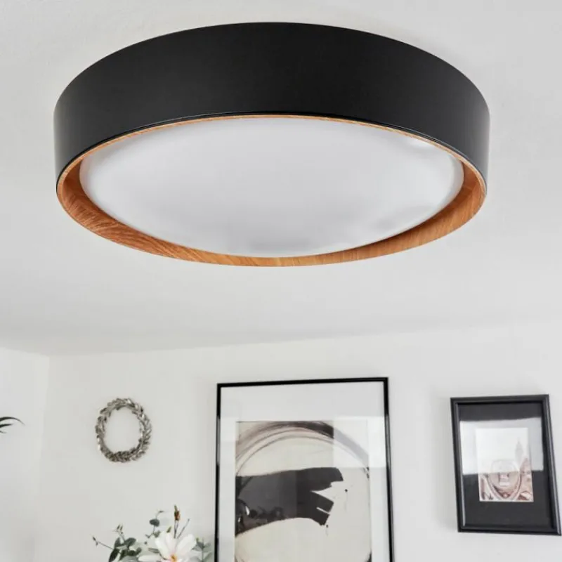 hofstein Plafonnier Louea LED Brun, Couleur bois, Noir, 1 lumière