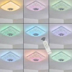 hofstein Plafonnier Lovisa LED Chrome, Blanc, 1 lumière, Télécommandes, Changeur de couleurs* Éclairage Led