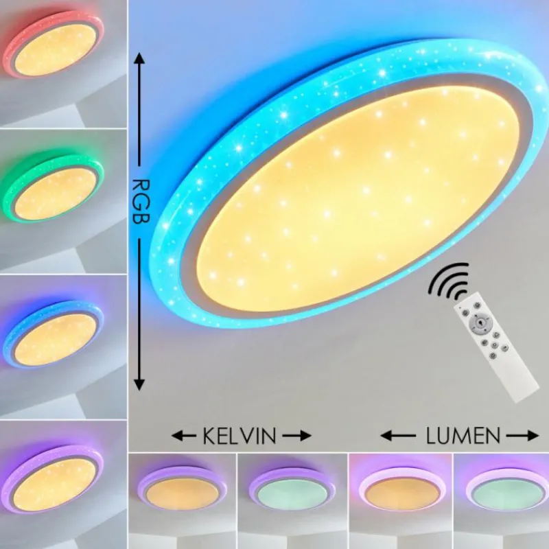 hofstein Plafonnier Lowell LED Blanc, 2 lumières, Télécommandes, Changeur de couleurs