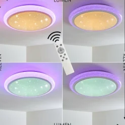 hofstein Plafonnier Lowell LED Blanc, 2 lumières, Télécommandes, Changeur de couleurs