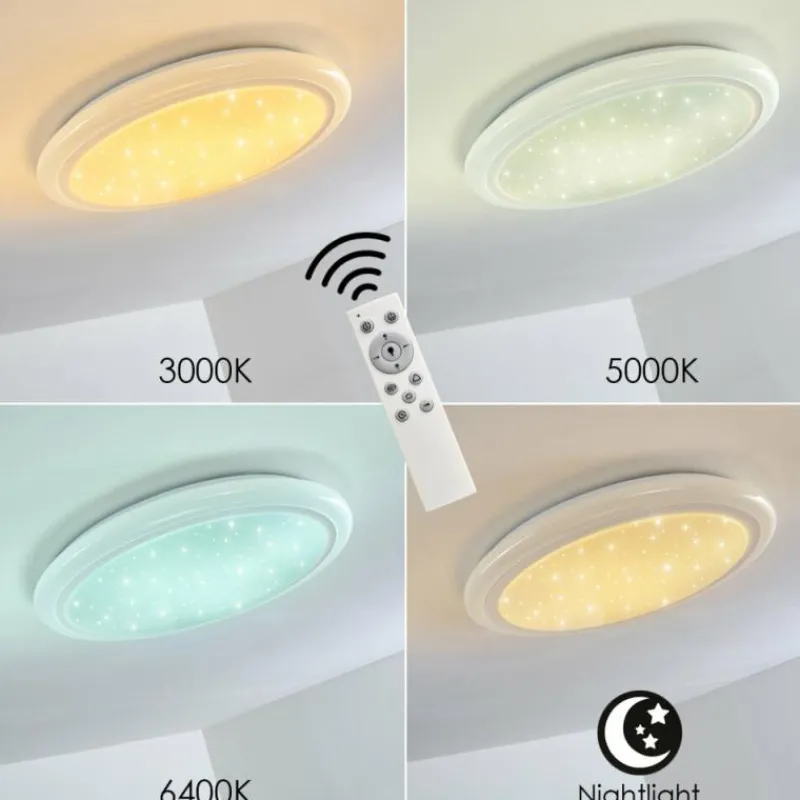 hofstein Plafonnier Lowell LED Blanc, 2 lumières, Télécommandes, Changeur de couleurs