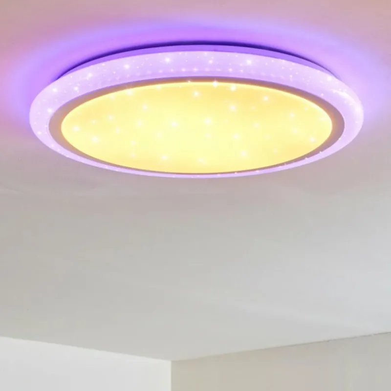 hofstein Plafonnier Lowell LED Blanc, 2 lumières, Télécommandes, Changeur de couleurs