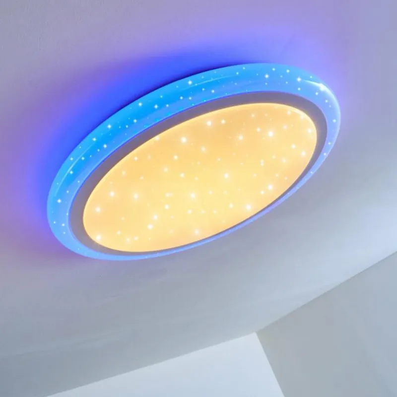 hofstein Plafonnier Lowell LED Blanc, 2 lumières, Télécommandes, Changeur de couleurs