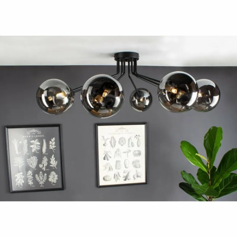Suspension Verre Fumé-Luce Design Plafonnier NEPTUN Noir, 8 lumières