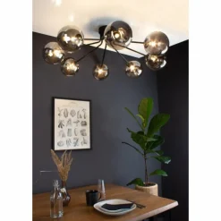 Suspension Verre Fumé-Luce Design Plafonnier NEPTUN Noir, 8 lumières