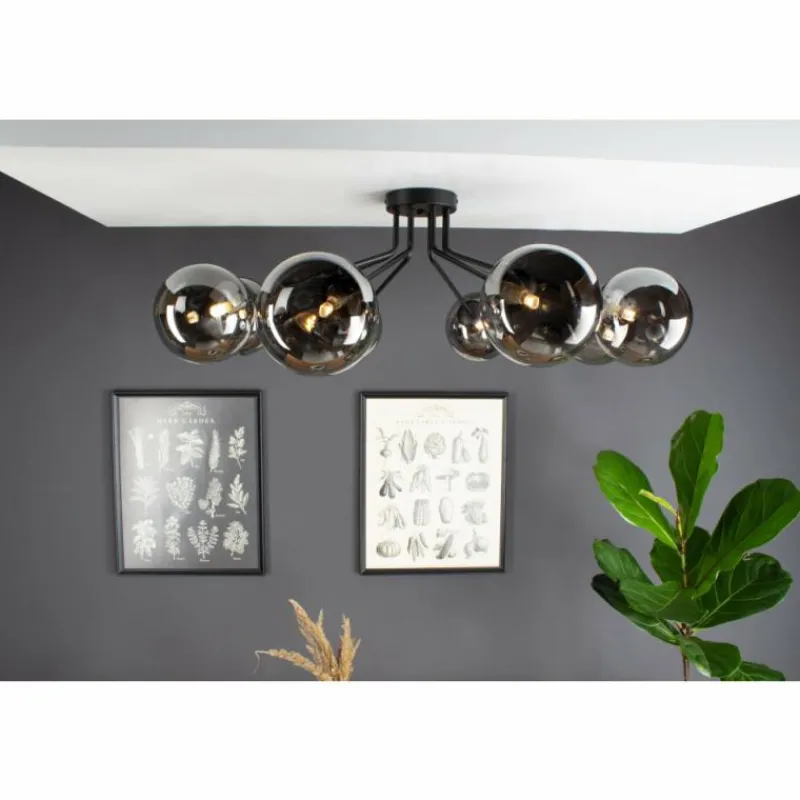 Suspension Verre Fumé-Luce Design Plafonnier NEPTUN Noir, 8 lumières