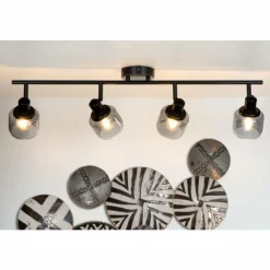 Suspension Verre Fumé-Luminaires Lucide Plafonnier Lucide BJORN Noir, 4 lumières