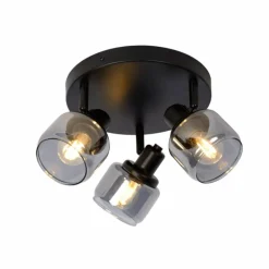 Suspension Verre Fumé-Luminaires Lucide Plafonnier Lucide BJORN Noir, 3 lumières