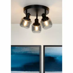 Suspension Verre Fumé-Luminaires Lucide Plafonnier Lucide BJORN Noir, 3 lumières