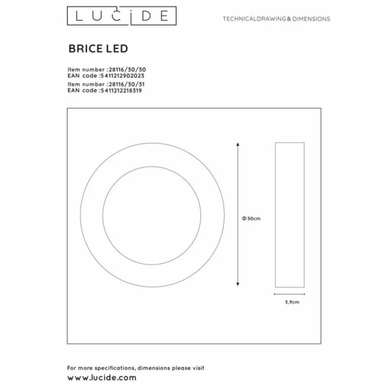 Luminaires Lucide Plafonnier Lucide BRICE LED Blanc, 1 lumière* Éclairage Led
