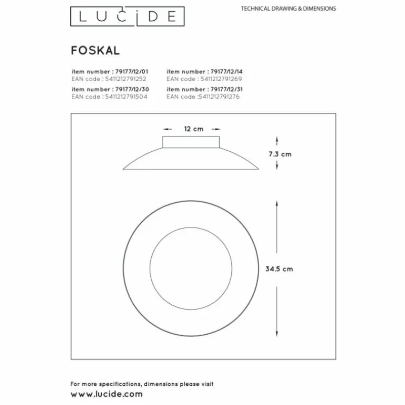 Luminaires Lucide Plafonnier Lucide FOSKAL LED Blanc, 1 lumière