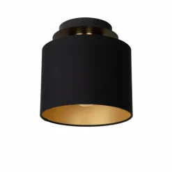 Lampes En Tissu-Luminaires Lucide Plafonnier Lucide FUDRAL Or, Laiton, Noir, 1 lumière