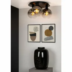 Suspension Verre Fumé-Luminaires Lucide Plafonnier Lucide MARIUS Noir, 3 lumières