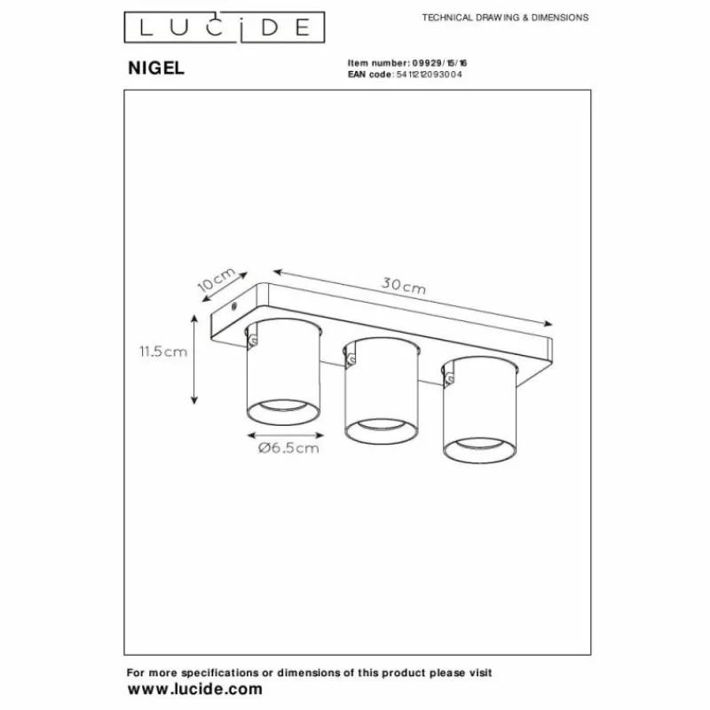 Luminaires Lucide Plafonnier Lucide NIGEL LED Acier inoxydable, Noir, 3 lumières* Éclairage Led