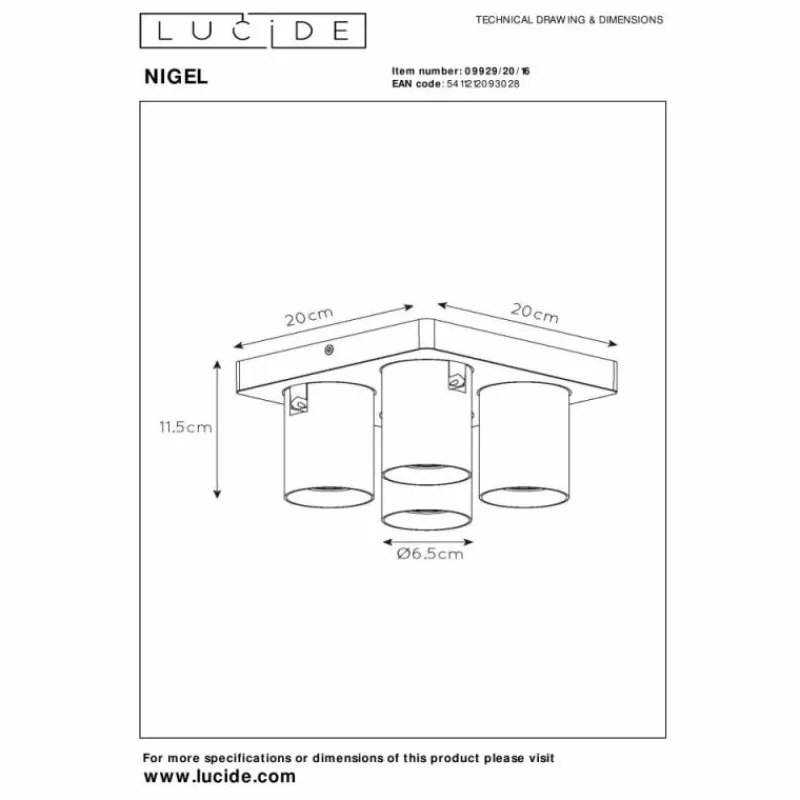 Luminaires Lucide Plafonnier Lucide NIGEL LED Acier inoxydable, Noir, 4 lumières* Éclairage Led