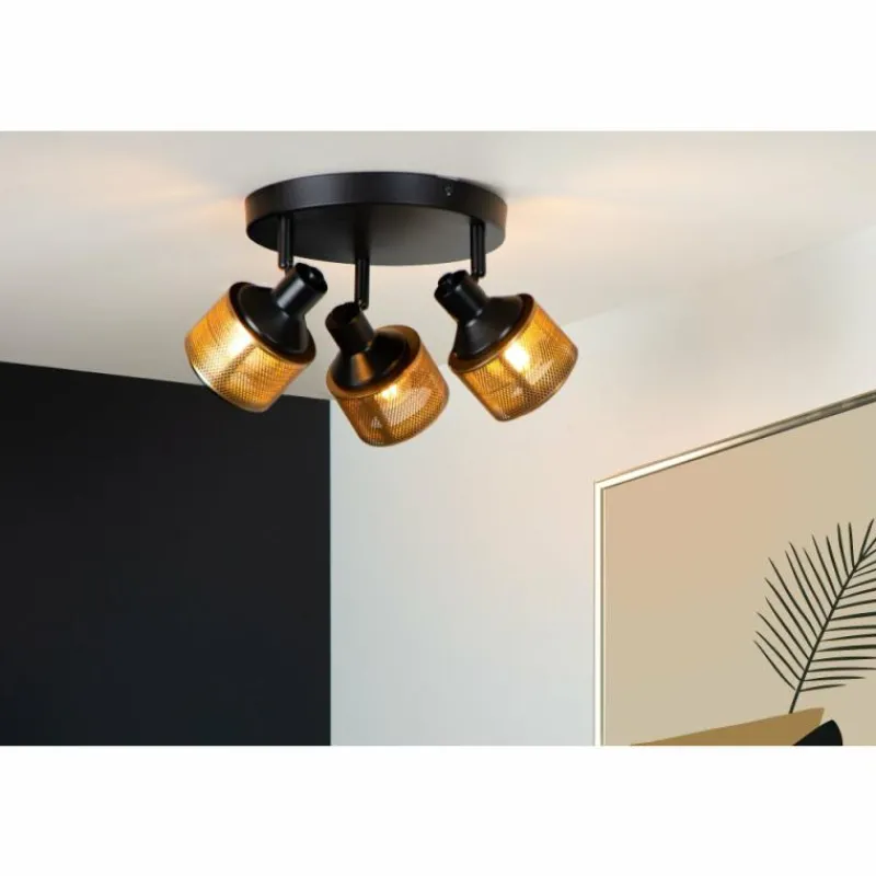 Lampes Dorées-Luminaires Lucide Plafonnier Lucide RAFA Noir, 3 lumières