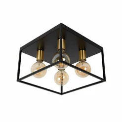 Lampes Dorées-Luminaires Lucide Plafonnier Lucide RUBEN Or, Laiton, Noir, 4 lumières
