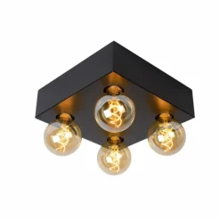 Luminaires Rustiques-Luminaires Lucide Plafonnier Lucide SURTUS Noir, 4 lumières