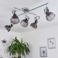 Suspension Verre Fumé-hofstein Plafonnier Lulea Chrome, 5 lumières