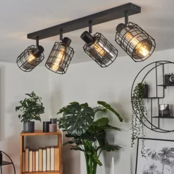 Suspension Verre Fumé-hofstein Plafonnier Lungernsee Noir, 4 lumières